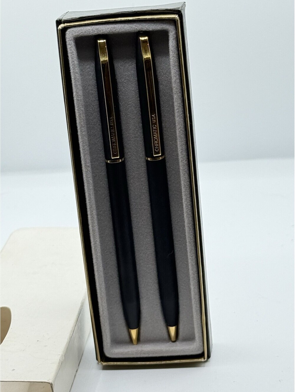 Vintage CHROMATIC Ballpoint Pen & Pencil Black USA 1990s Pair Tested Work